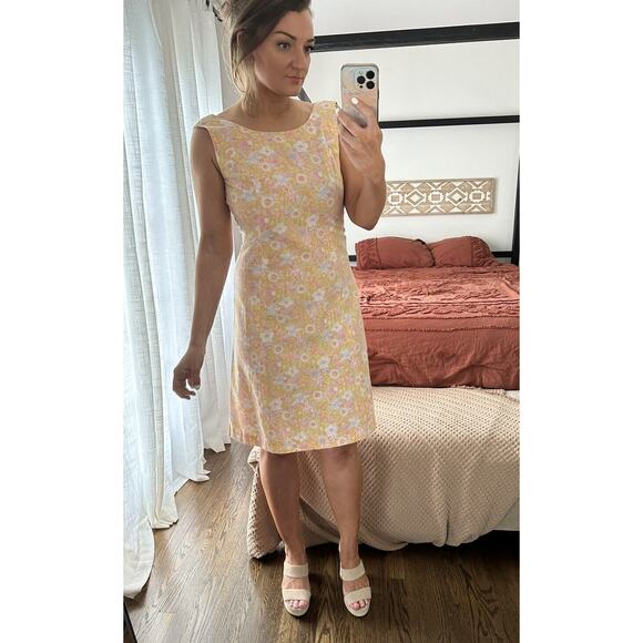 Vintage Handmade 60’s 70’s Size 8 Pink Yellow Floral Knee Length Dress - Picture 7 of 8